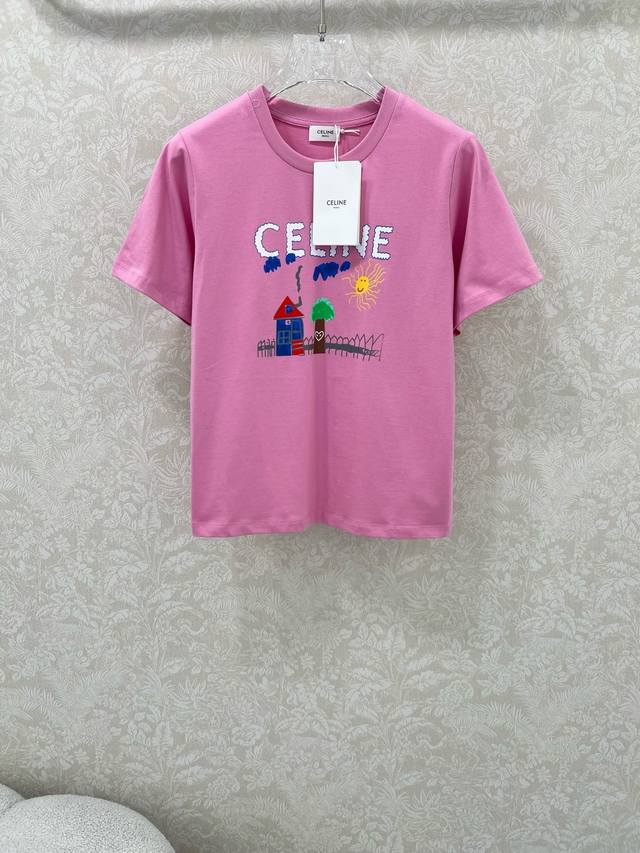 Celin* 25 New style childlike graffiti print round neck slim short sleeve T-shir