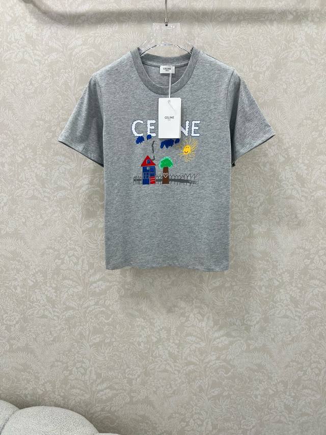 Celin* 25 New style childlike graffiti print round neck slim short sleeve T-shir