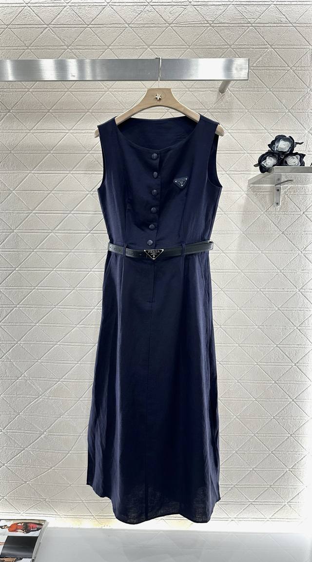 Prad*2025 New arrivals Round neck belted sleeveless dress Customized Yb Natural