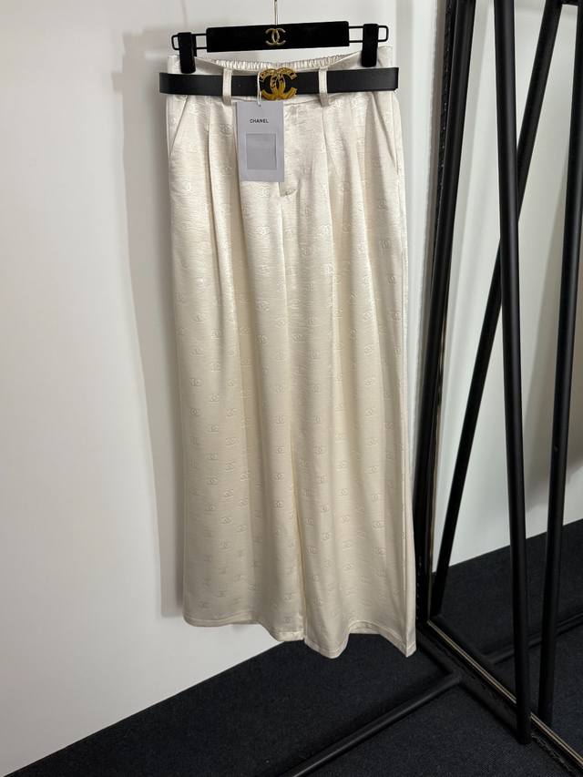 Style No. 20254090 Chane* new Chanel Logo embossed high waist wide leg satin tr