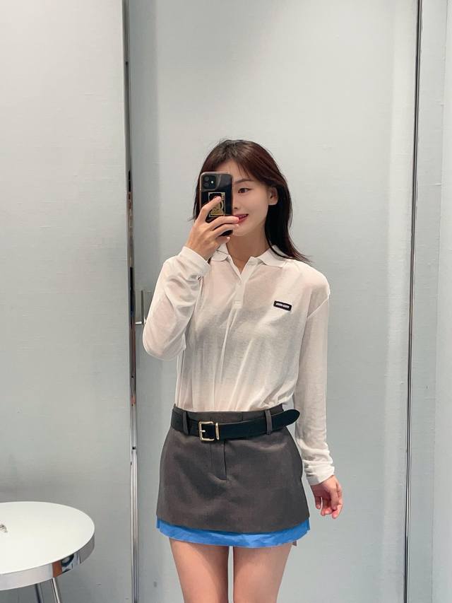 Miumi*25Ss Spring and Summer new micro-label Polo collar bottoming shirt | Exclu