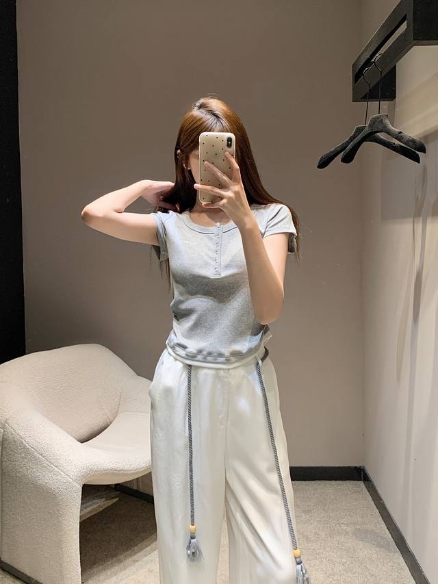 Miumi* 25Ss new spring and summer embroidered cotton short-sleeved shirt + Tence