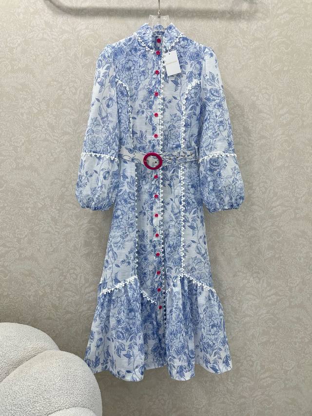 Zimmerman* 25The new small stand-up collar lantern long dress is made of pure co