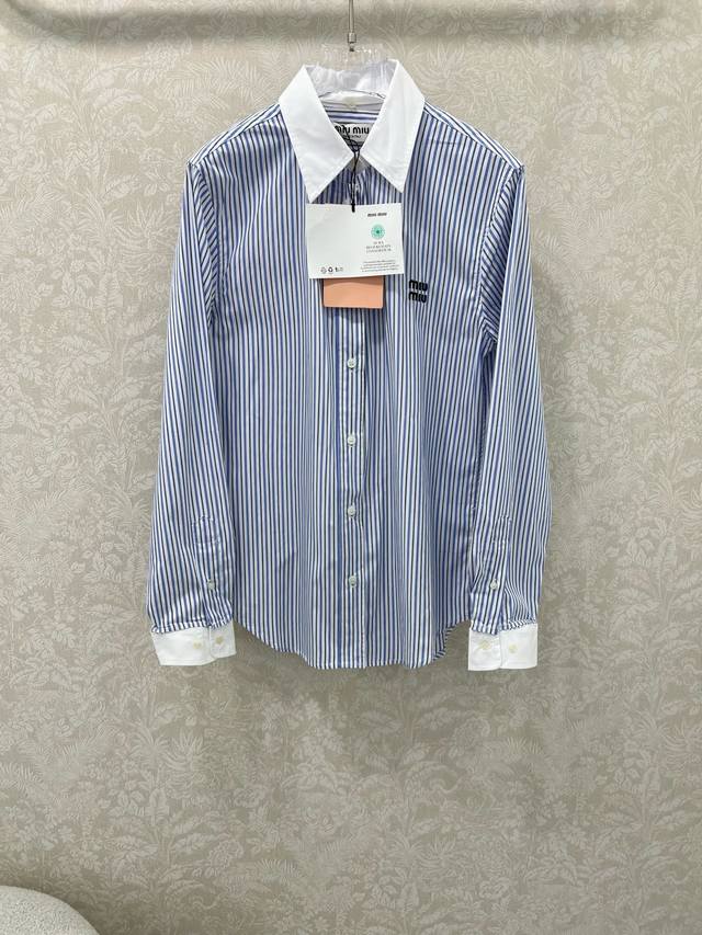 Miumi*25 New detachable collar striped long-sleeved shirt Customized Yb twill co