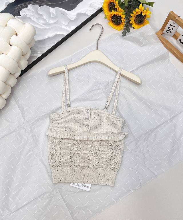 Chanel2025 new knitted layered lace suspenders. Customized Yb cashmere yarn weav