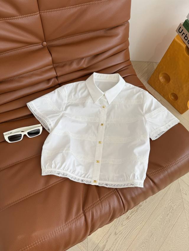 25Ss Arc de Triomphe pattern lace stitching short-sleeved shirt Heavy-duty lace