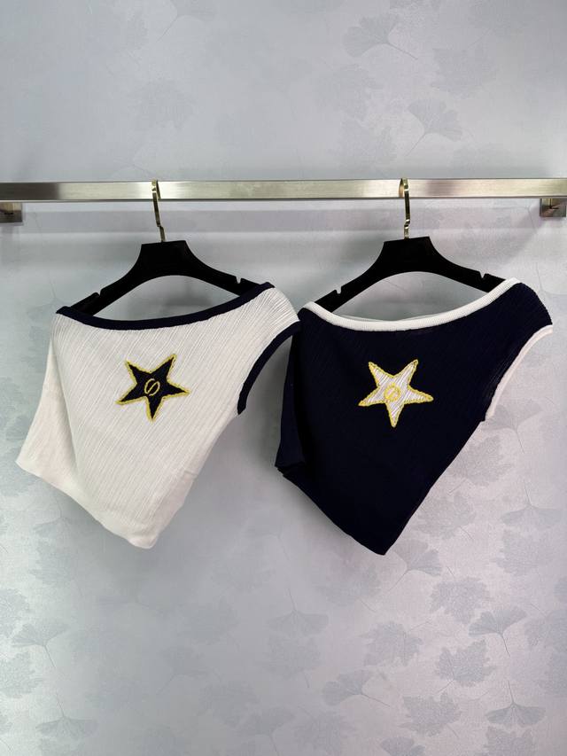 Dio*2025 Spring and Summer new star knitted one-shoulder large star embroidery p