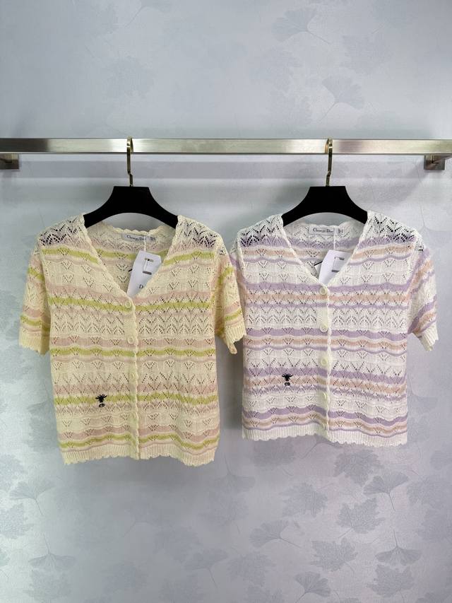 Dio*2025 Spring and Summer new knitted cardigan with contrasting hollow lace pat