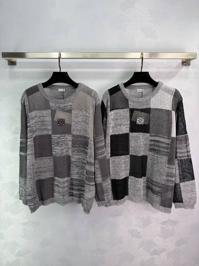 Loe*25 Spring and summer new black and white gray color matching knitted sweater