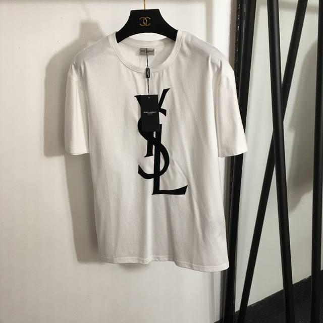 Style No. 7844 Ysl* new flocked logo short-sleeved T-shirt, black, white, Sml,