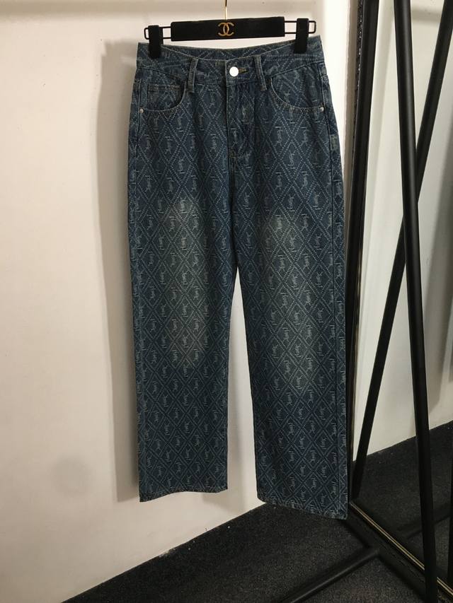 Style No. 8605 Ysl* New Diamond Logo Jacquard Straight Jeans, Blue, S-Xl, M Siz