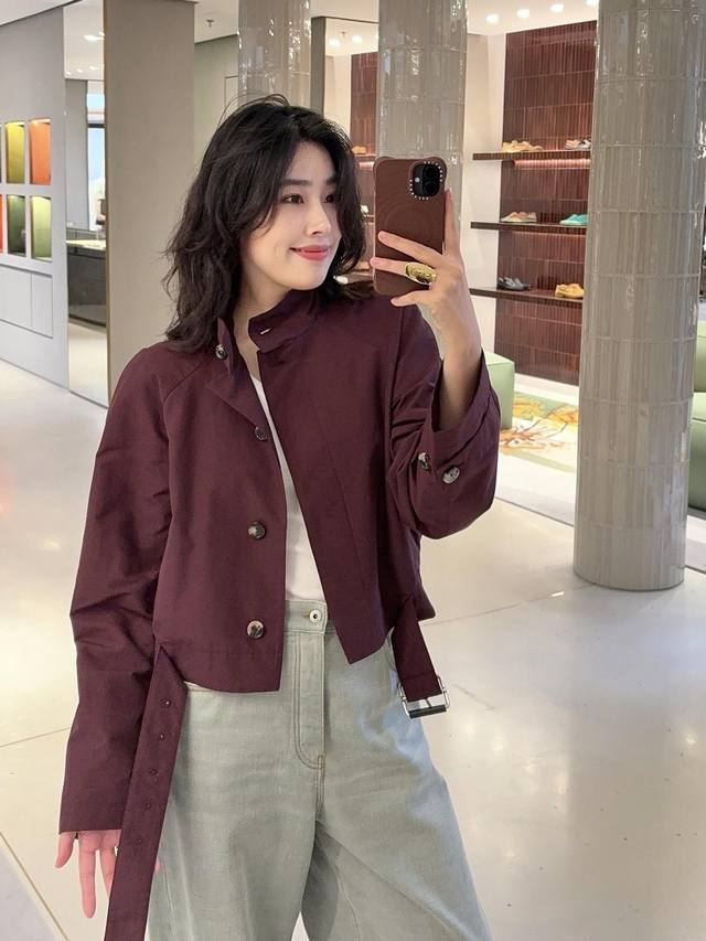 Loew* 25Fw Early Fall New Burgundy Red Stand Collar Short Trench Coat | Exclusiv