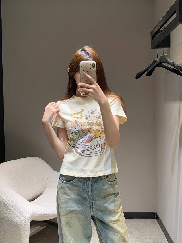 Open Yy 25Ss Spring and Summer New Cartoon Print Round Neck Short Sleeve T-shirt