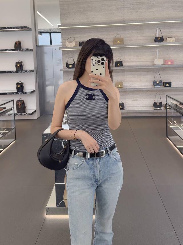 Celin* 25Ss Spring and Summer new versatile slimming striped halter neck hottie
