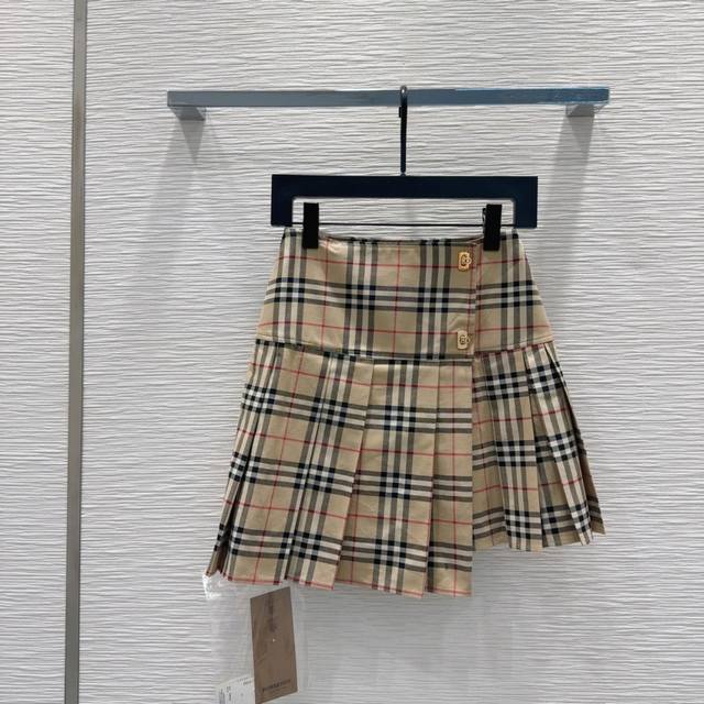Burberr* 2025Ss new pleated skirt with British print, comfortable and stylish, e