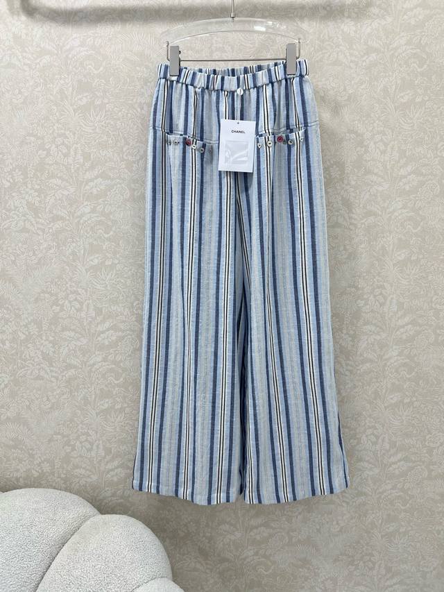 Chan*L25 New linen mid-century striped trousers! Blogger's same popular loose sh