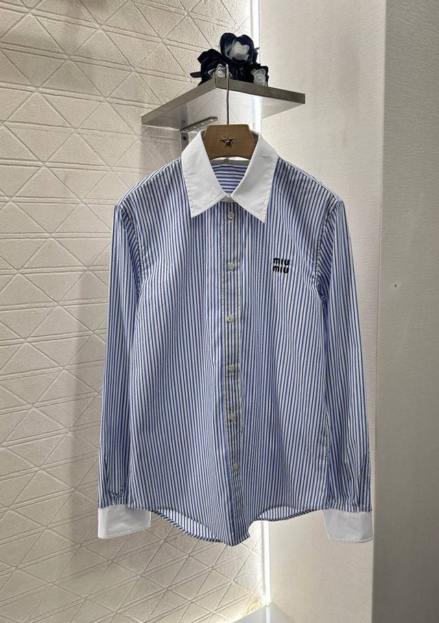 Miumi*2025 New arrivals Detachable collar striped long-sleeved shirt Customized
