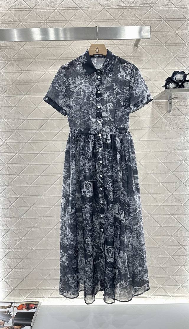 Dio*2025 New arrivals Lapel print dress Customized Yb imported cotton and polyes