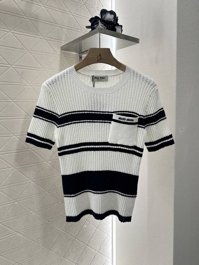 Miumi*2025 New arrivals Striped knitted short sleeves Customized Yb wool yarn wo
