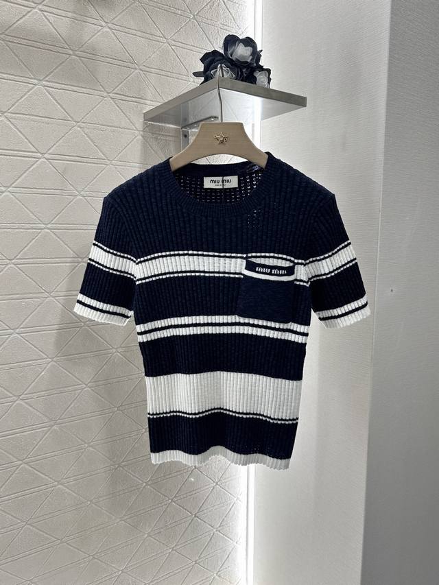 Miumi*2025 New arrivals Striped knitted short sleeves Customized Yb wool yarn wo