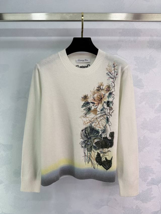 Dio*25 Early autumn new floral embroidery knitted sweater exquisite embroidery c