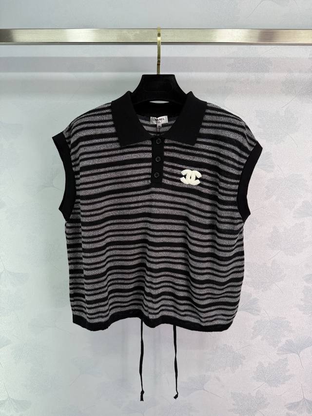Ch*25 Summer new striped knitted vest with black and white contrast design Polo