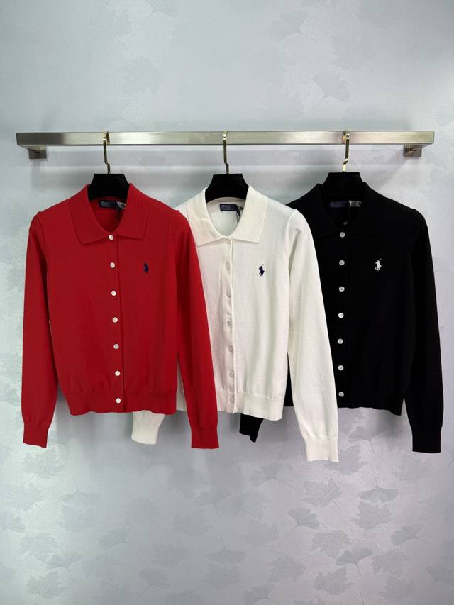 Po*2025 Early Autumn New Pony Embroidery Lapel Knitted Cardigan Classic Style Ve