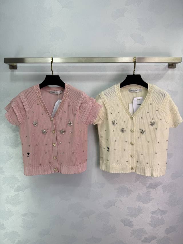 Ch*2025 Spring and Summer new knitted cardigan with small snowflake rhinestones