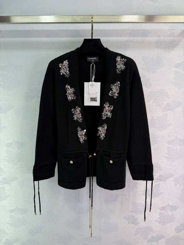 Chane* 2025 Early Fall Newest Collection! Beaded Flower Drawstring Knitted Cardi