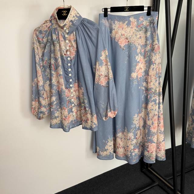 Style No. 20254189 Zimmermann new suit, pink flower print stand collar lantern
