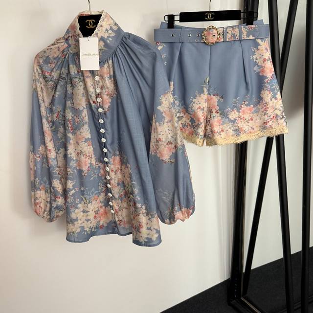 Style No. 20254188 Zimmermann new suit, pink flower print stand collar lantern