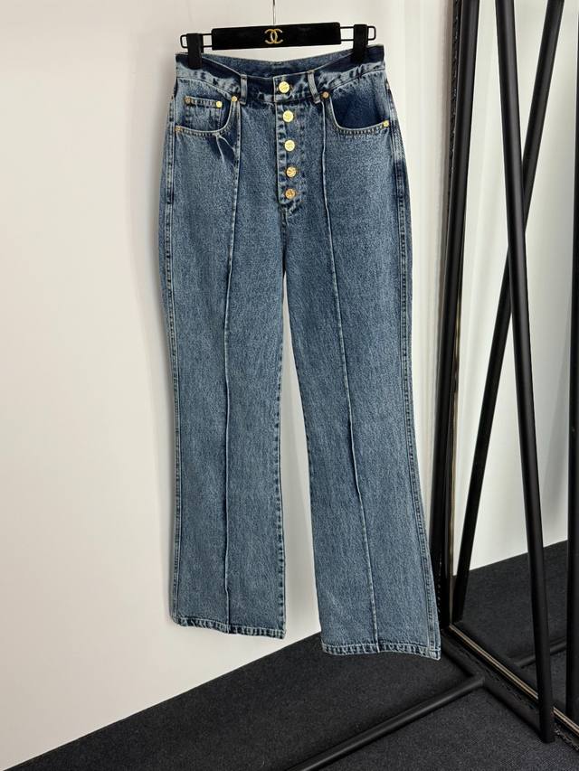 Style No. 20254183 Schiaparelli new custom fashion gold button high waist slim