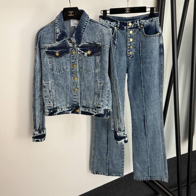 Style No. 20254181 Schiaparelli new denim suit, customized fashion gold button