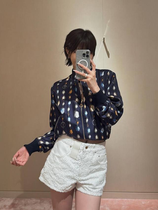 Louis Vuitto* 25Ss Spring and Summer new classic jacquard cotton denim shorts wi