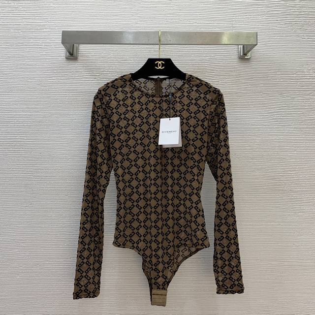Style No. D25041728 Givench*Y New G Letter Flocking Mesh Transparent Bodysuit E
