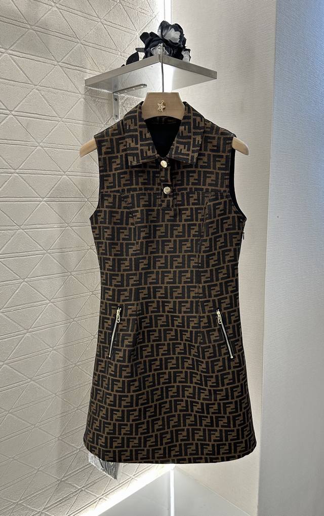 Fend*2025 New arrivals Lapel jacquard vest dress Customized Yb imported jacquard