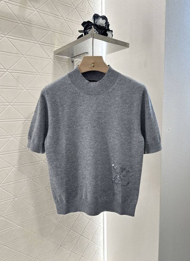 Louis Vuitto*2025 new arrivals Sequined letter knitted short sleeves Customized