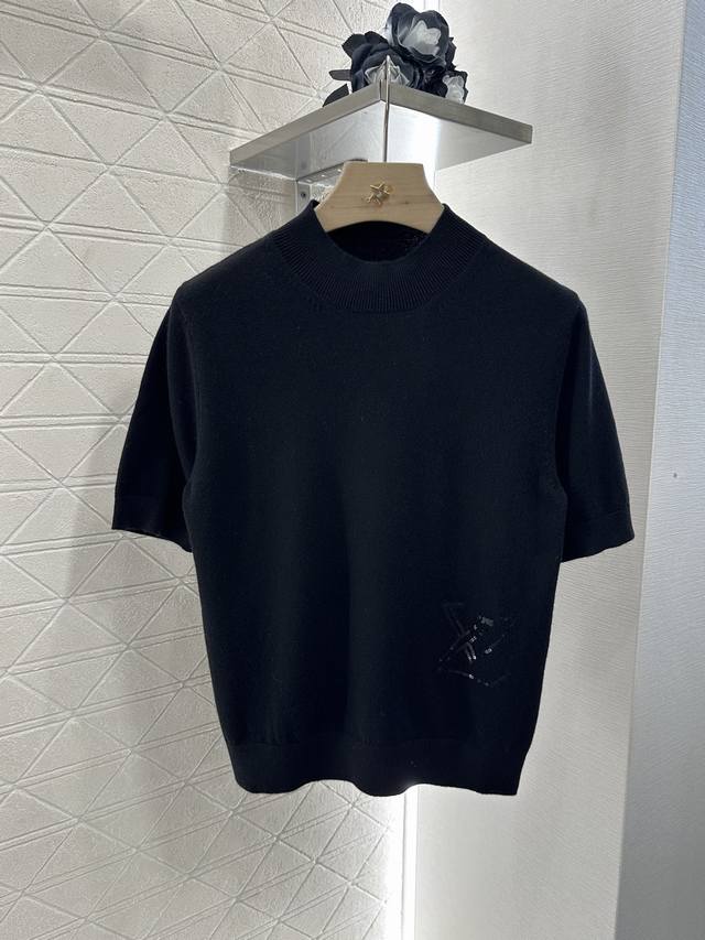 Louis Vuitto*2025 new arrivals Sequined letter knitted short sleeves Customized