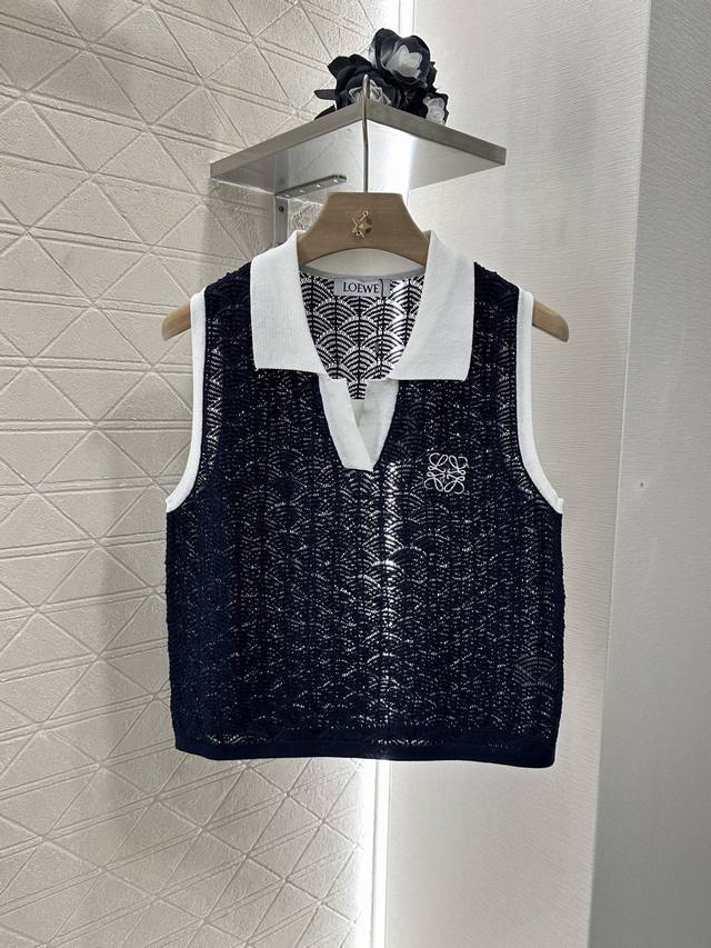 Loew*2025 New arrivals Hollow contrast knitted vest Customized Yb imported yarn