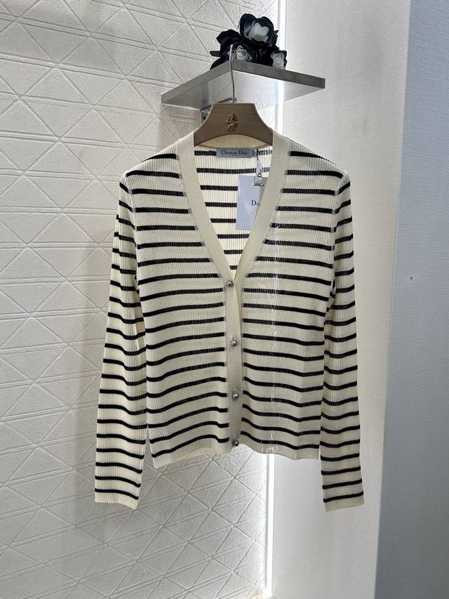 Dio*2025 New arrivals Striped knitted cardigan Customized Yb imported silk and l