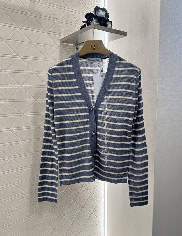 Dio*2025 New arrivals Striped knitted cardigan Customized Yb imported silk and l