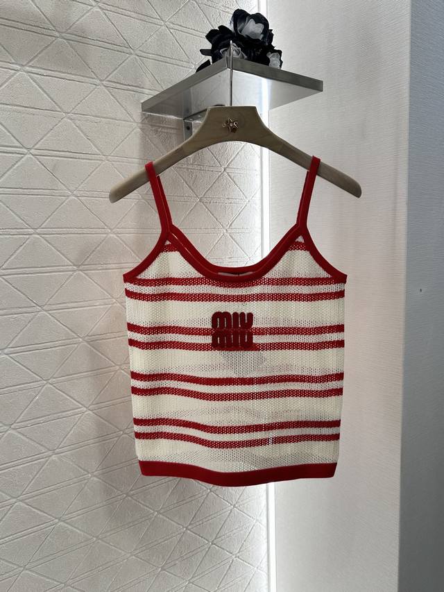 Miumi*2025 New arrivals Striped camisole knitted vest Customized Yb linen cotton