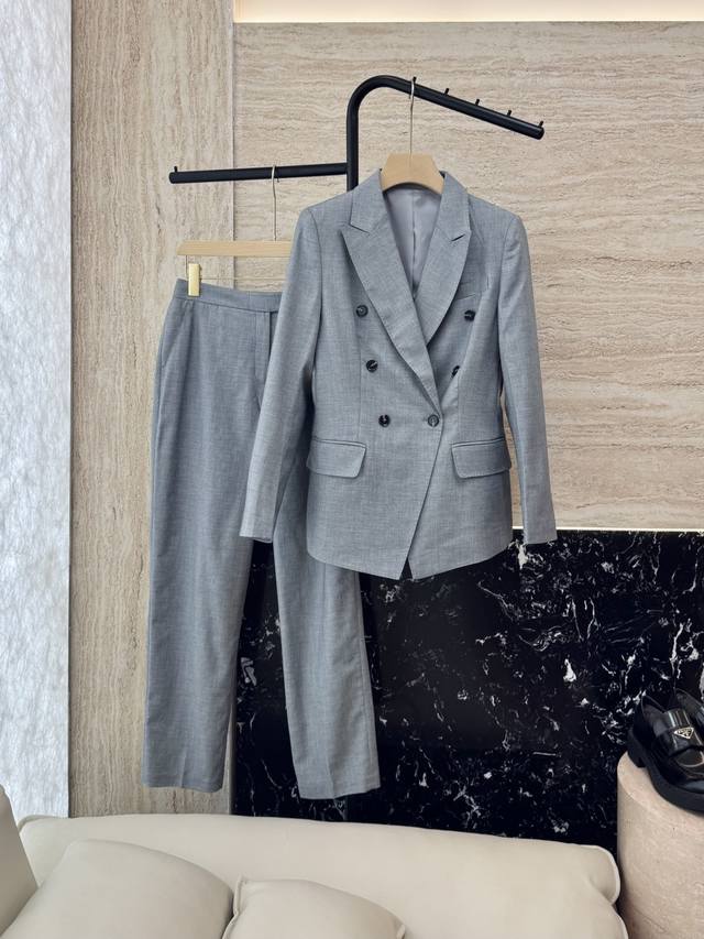 Lm011#New suit Max 15% linen 28% wool long-sleeved suit jacket trousers suit gra