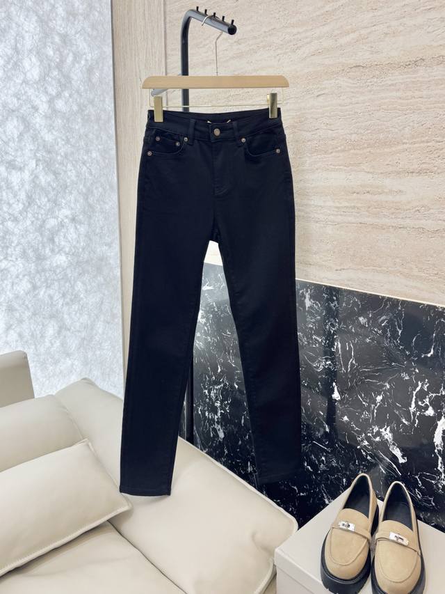 Cx023#New jeans Ysl letter print stretch denim cotton slim jeans black blue 26-3