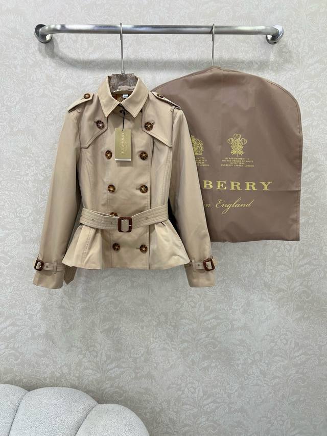 Burbe*Ry25 New short trench coat without dust bag Double-breasted lotus leaf sho