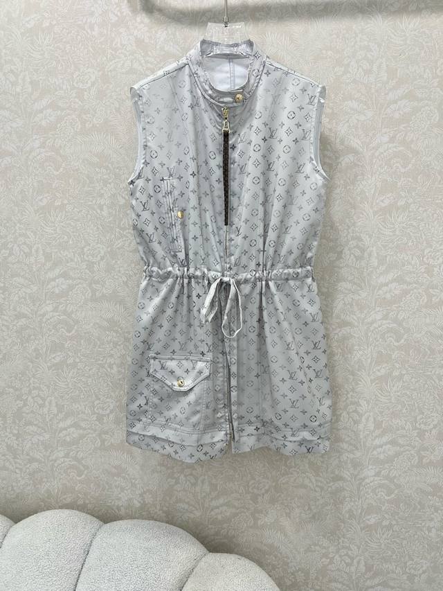 Louis Vuitto*25 New style stand-up collar printed vest dress with full-body prin