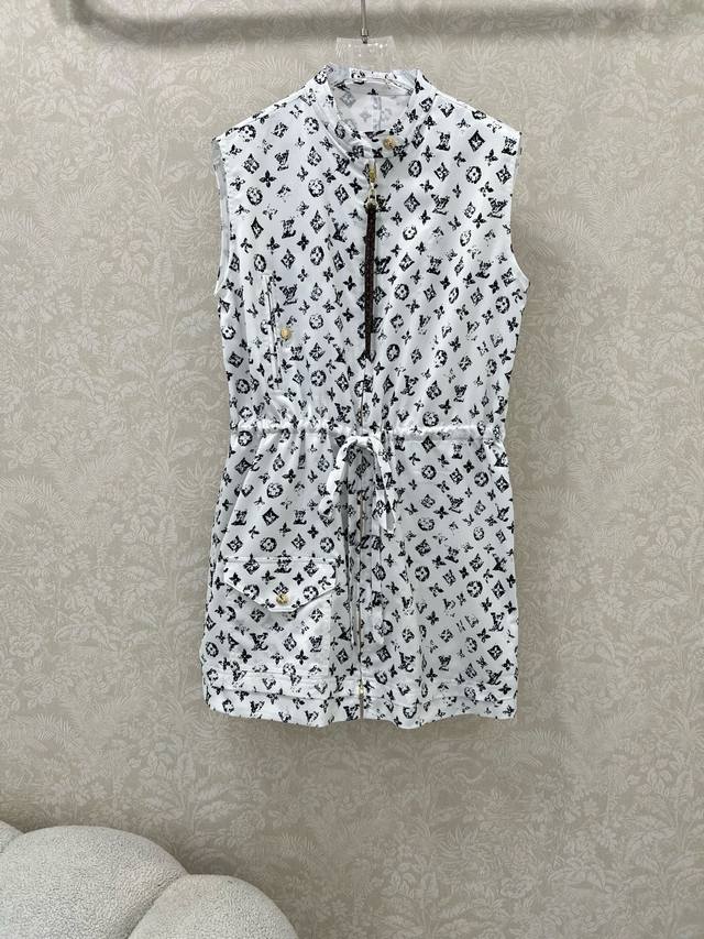 Louis Vuitto*25 New style stand-up collar printed vest dress with full-body prin