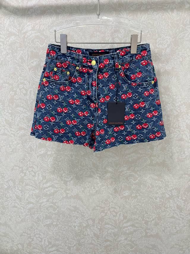 Louis Vuitto*25 New jacquard denim shorts Customized Yb Imported twill cotton de
