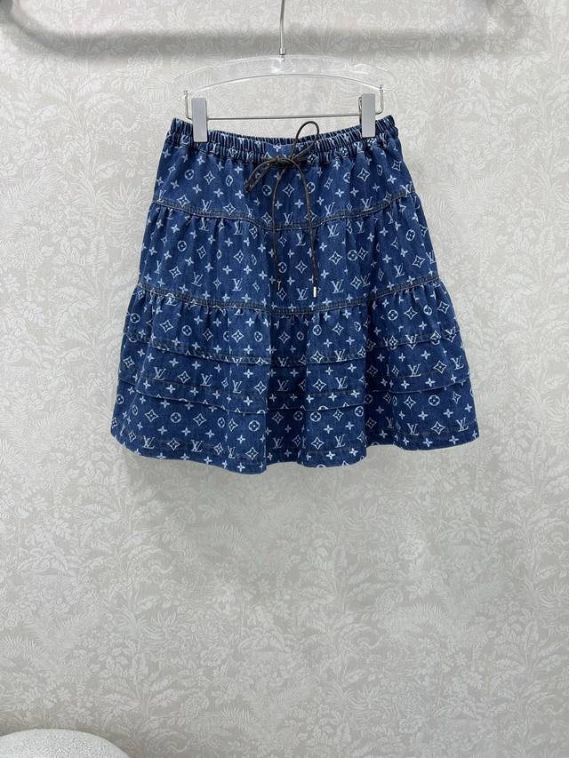 Louis Vuitt*N25 New classic monogram denim series Jacket + short skirt + trouser
