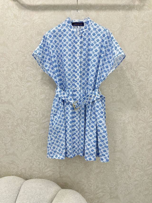 Louis Vuitt*N 25 new style small stand-up collar waistcoat dress Monogram macaro